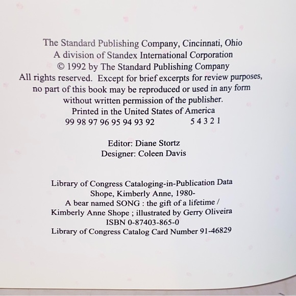 1992 A Bear Named Song The Gift of a Lifetime Hardcover Dust Jacket 1st Printing - Picture 5 of 10